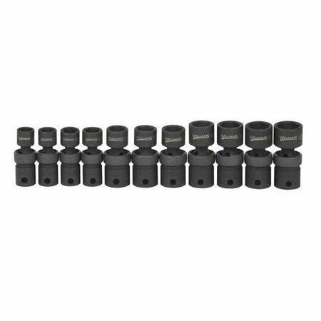 WILLIAMS Socket Set, 11 Pieces, 1/2 Inch Dr, 6 Point, 1/2 Inch Size JHW37916